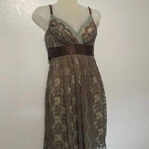 Vintage Aqua Brown/Aqua Fairycore Y2K Bohemian Lace Dress size M
